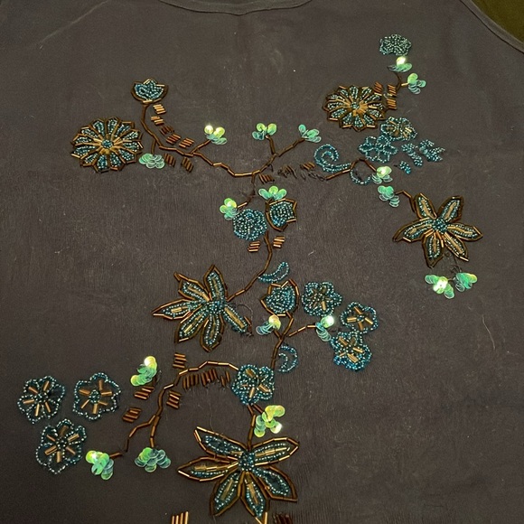 4/$20 | High Sierra Embroidered Tank Top with beads and sequins, floral branch - Picture 3 of 6